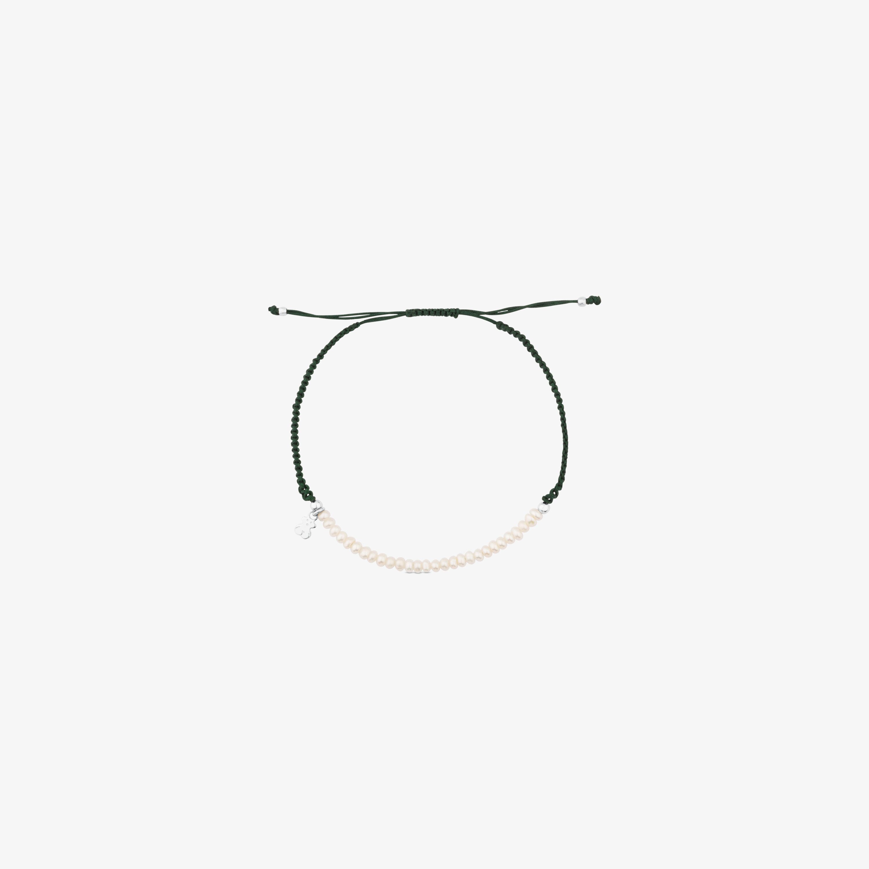 Pulsera de plata, perla cultivada y cordón en color verde TOUS Color