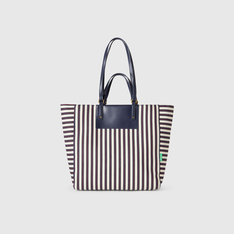 Blue and white striped tote bag