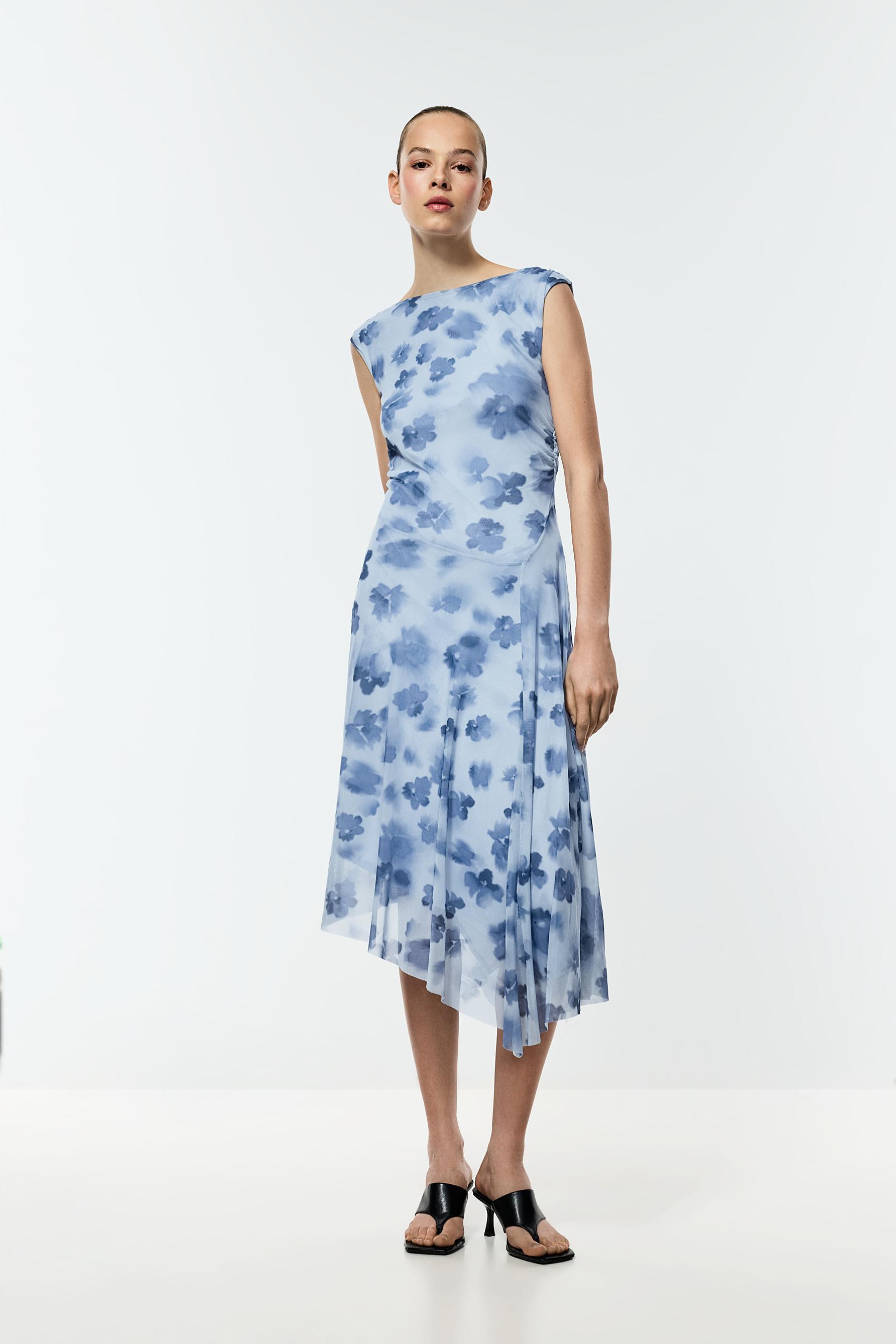 Vestido midi asimétrico flores