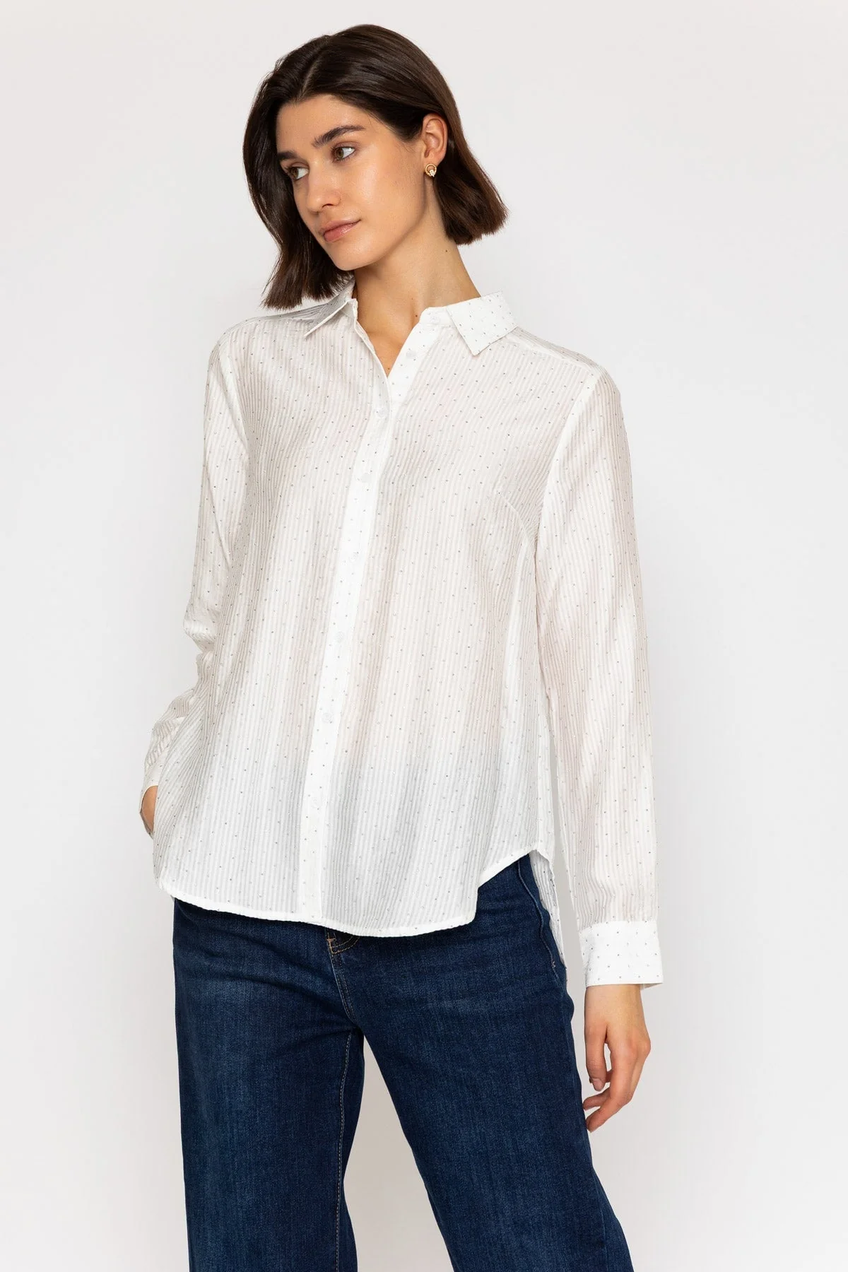 White Cotton Blend Shirt with Stud Details