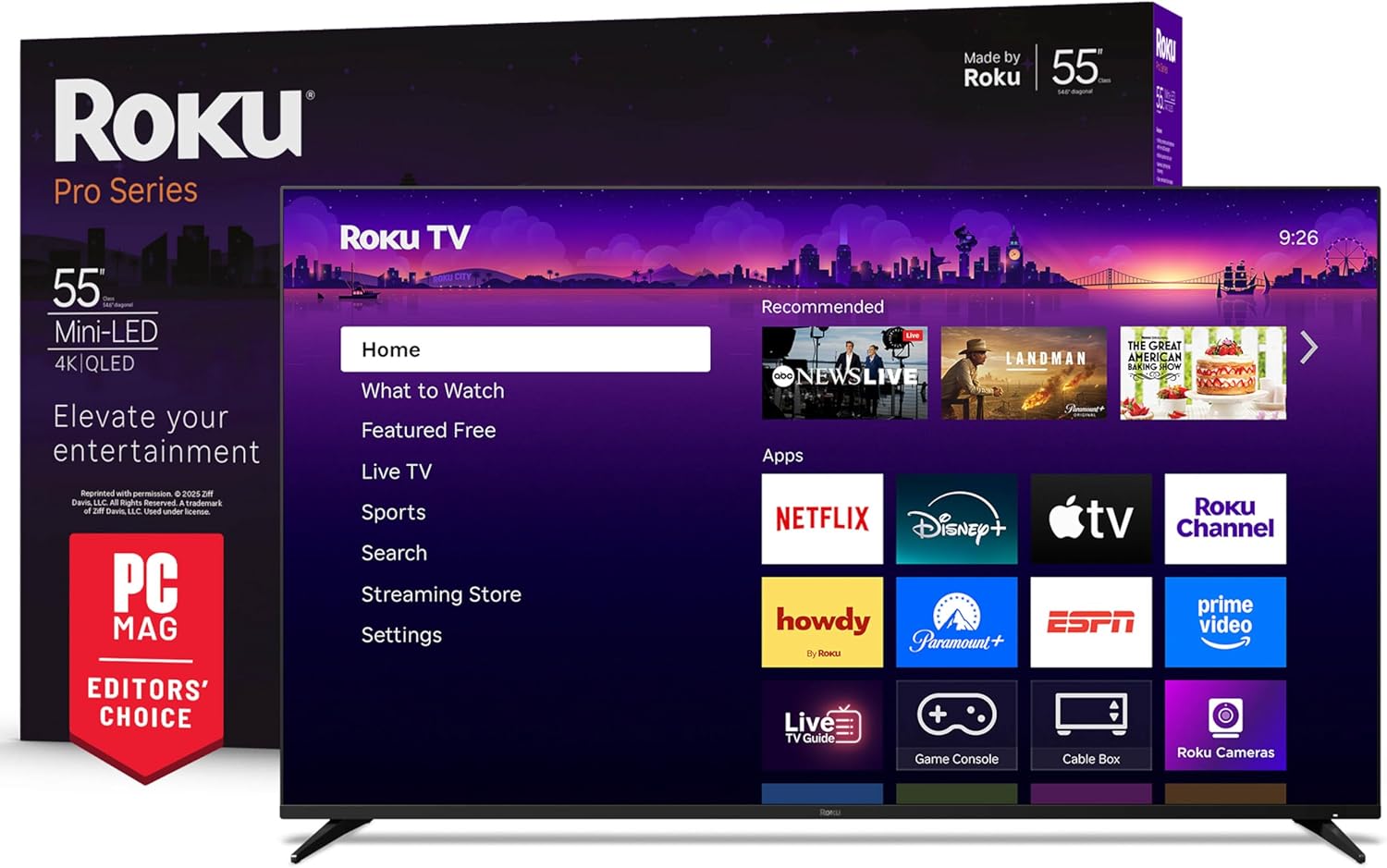Roku Smart TV – 55-Inch Pro Series  Mini-LED TV – RokuTV with Backlit Voice Remote Pro – Flat Screen 4K QLED Television with 120Hz Refresh Rate & Dolby Vision IQ  Live News  Sports  Entertainment