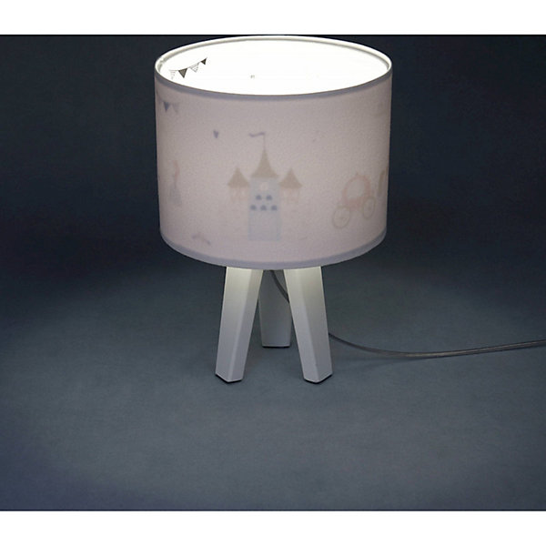 Lampe de chevet enfant Sweet Dream 22,5 x 22,5 x 33 cm Tissu PVC blanc, intérieur imprimé princesses fond blanc