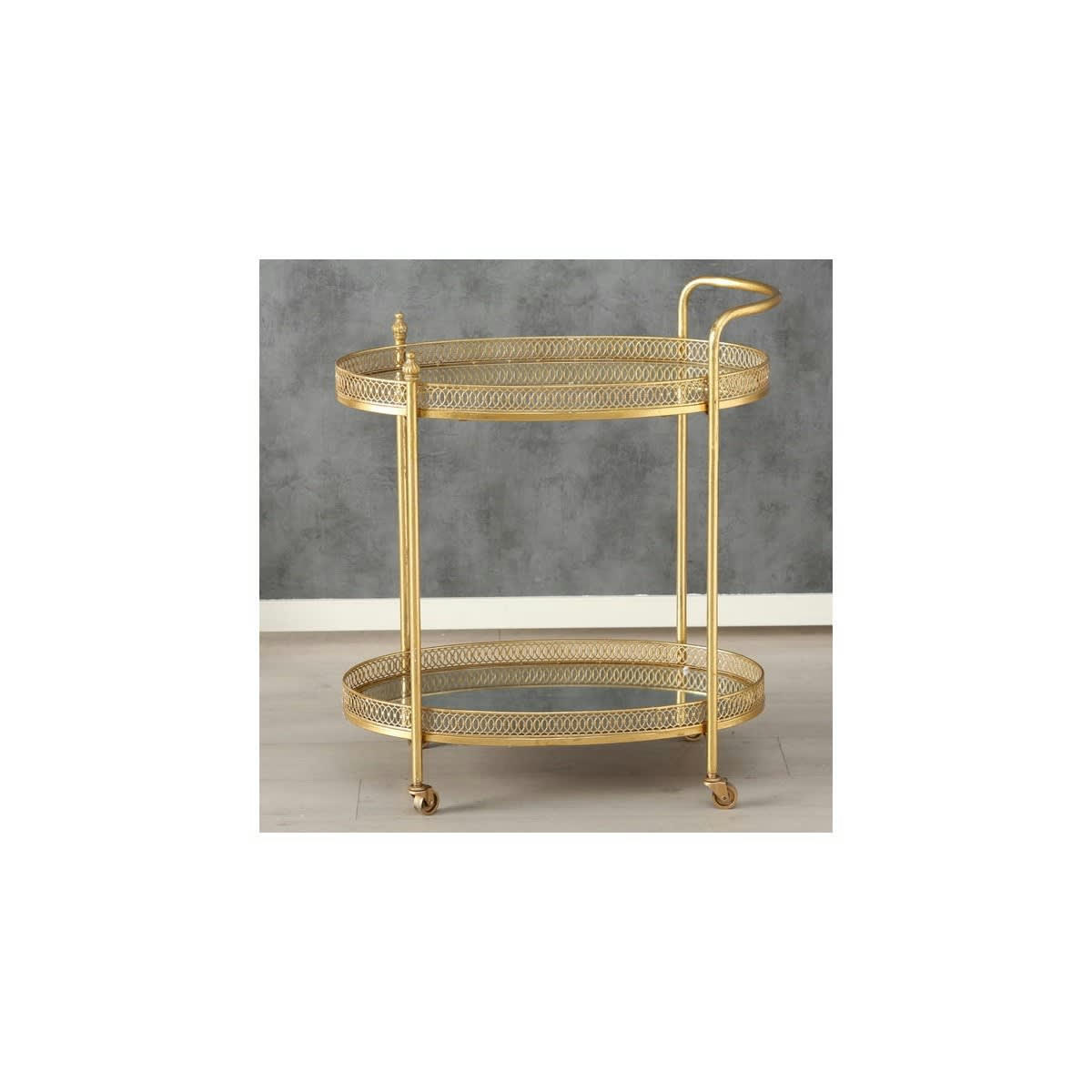 MIROIR - Desserte table apéritif salon en métal doré et plateaux miroirs