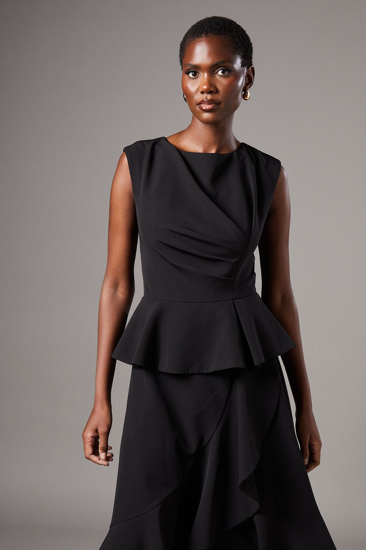 Coast Ruffle Peplum Crepe Dress