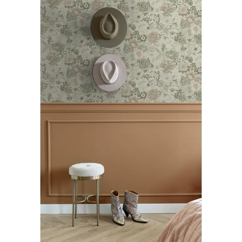 ESTAhome behang vintage bloemen vergrijsd groen - 50 x 900 cm