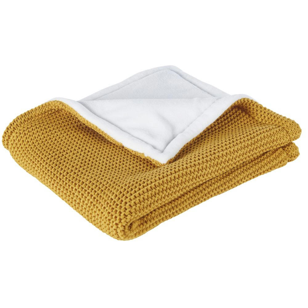 MIMIZAN - Couverture bébé coloris caramel et blanc 77x77