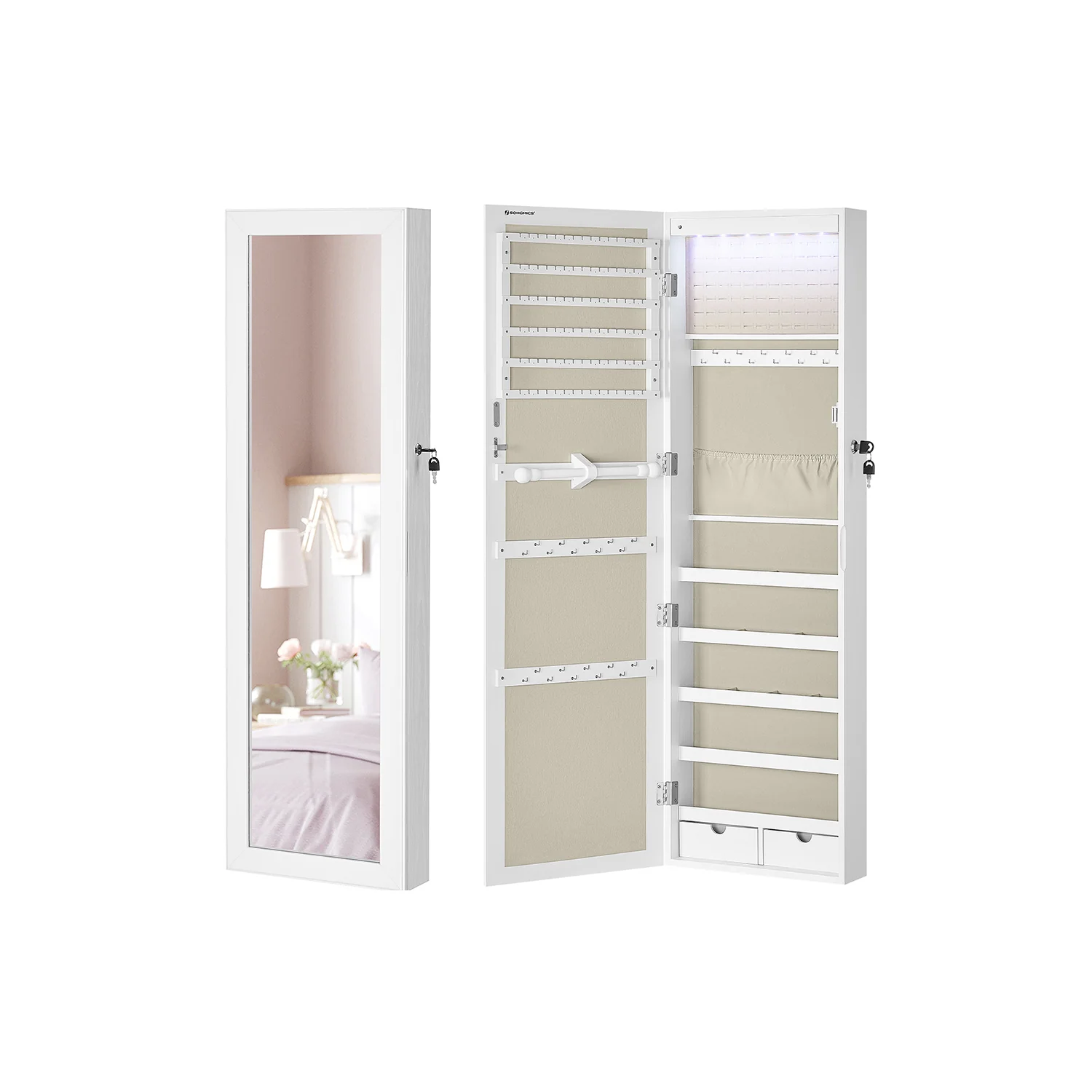 Armoire à bijoux avec miroir verrouillable