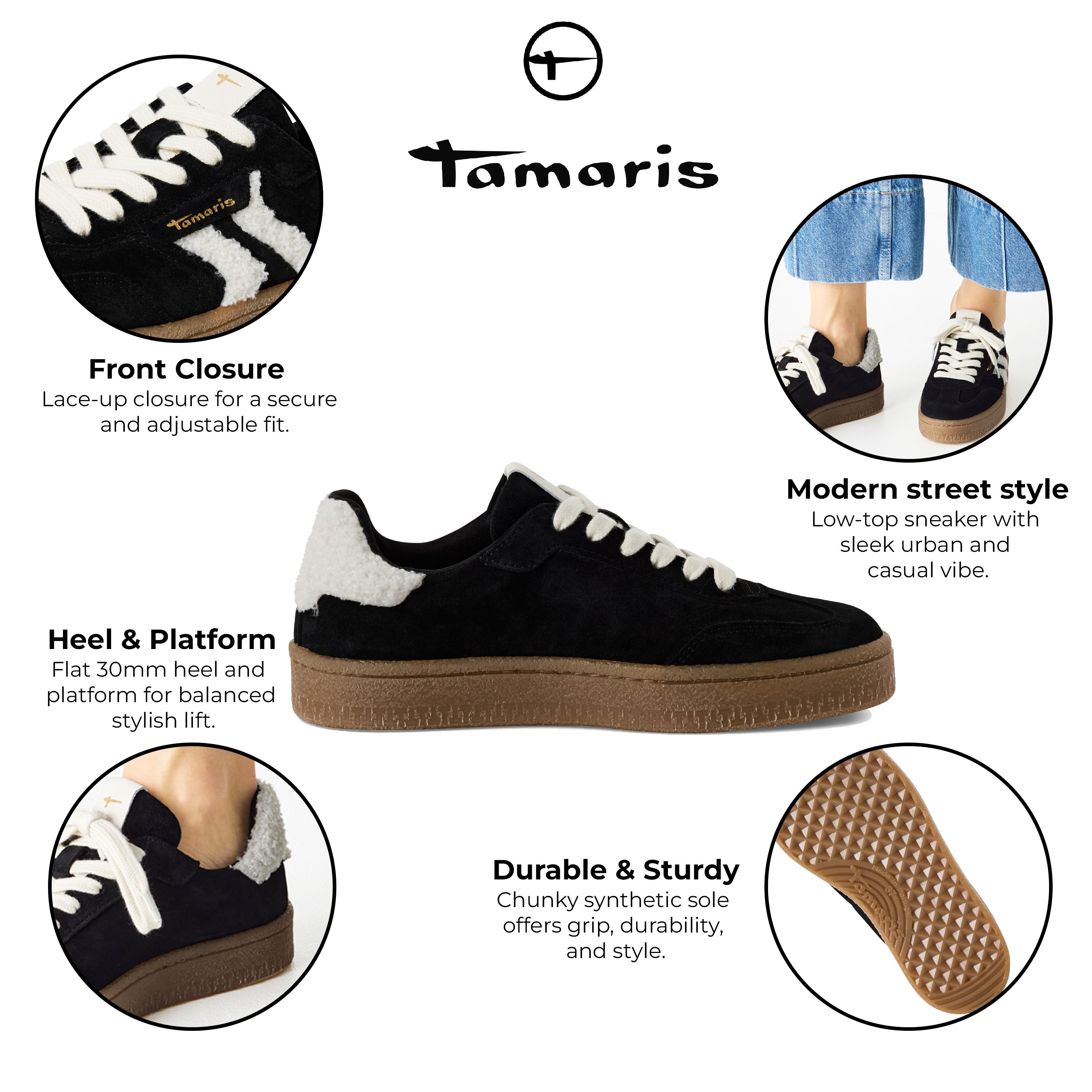 Infinity Leather Tamaris Fur Suede Leather Fashion Lace Up Sneakers