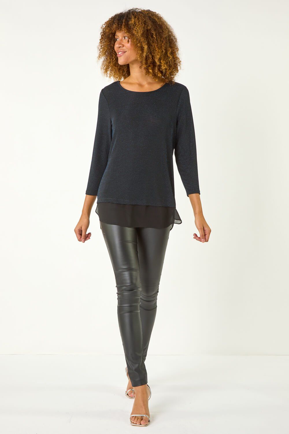 Roman Shimmer Chiffon Hem Top