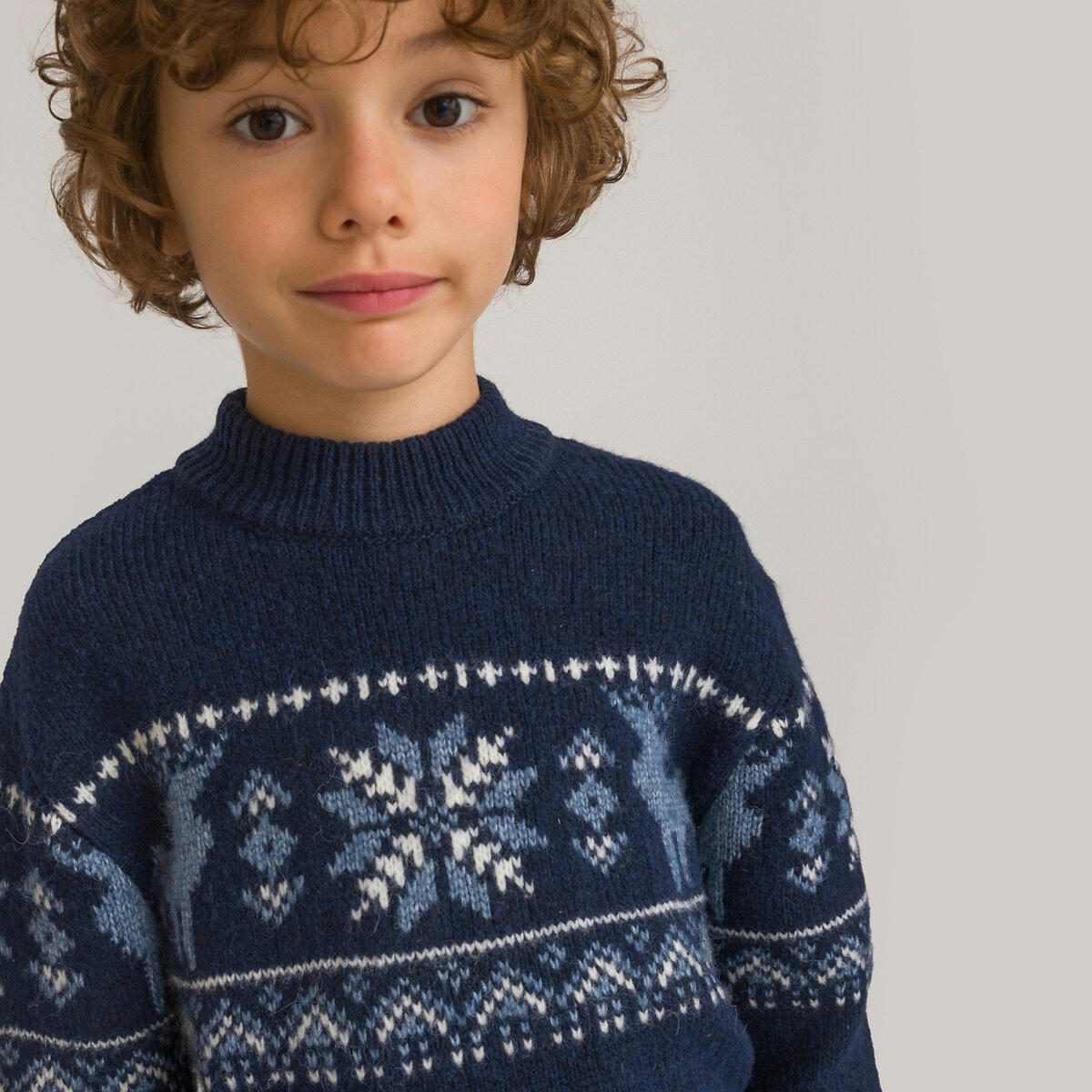 Pull jacquard à col montant en grosse maille