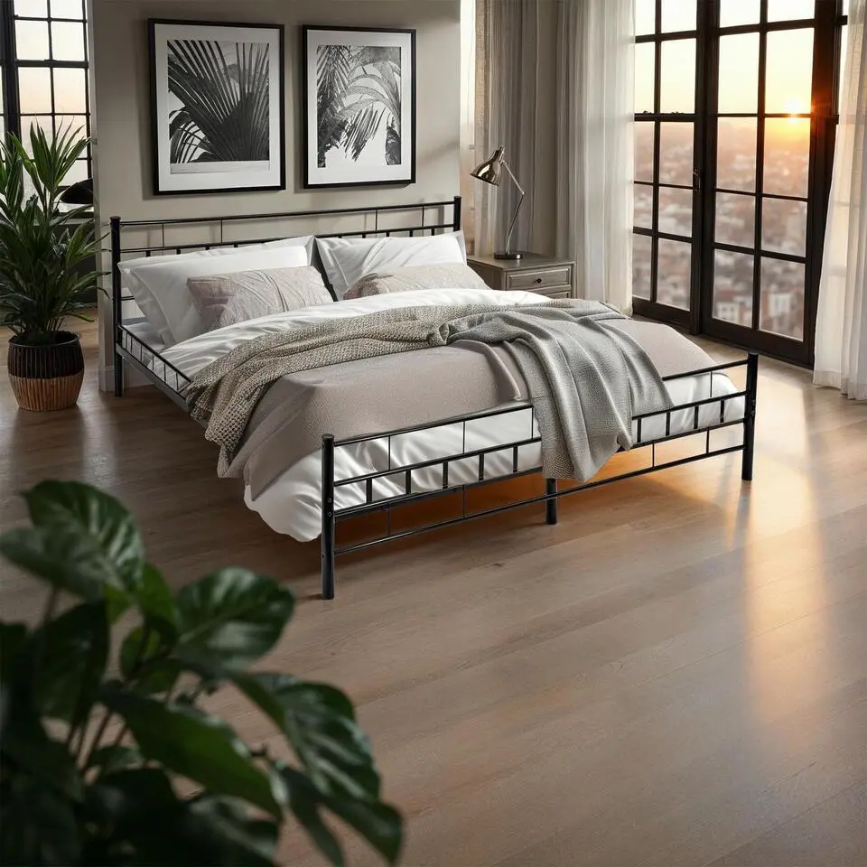 tectake Metalen bed met lattenbodem in modern ontwerp, 200 x 140 cm, Zwart