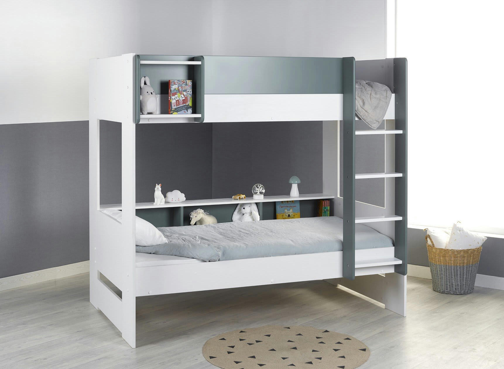 MANLY - Lit superposé avec rangement Blanc Et Vert