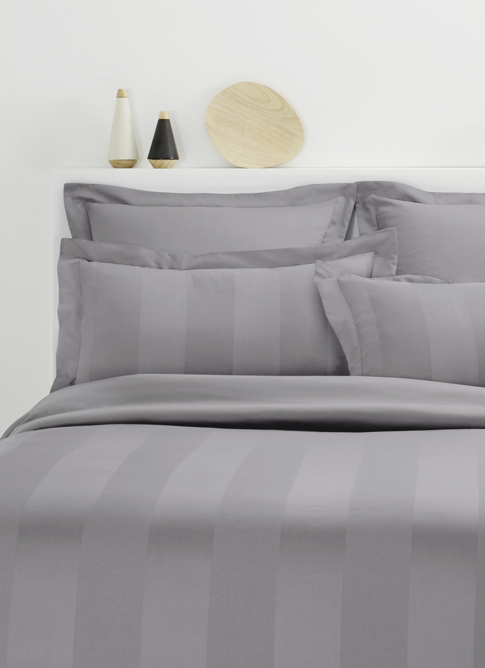 HOUSSE DE COUETTE RAYÉE EN SATIN DE COTON GRIS FONCE