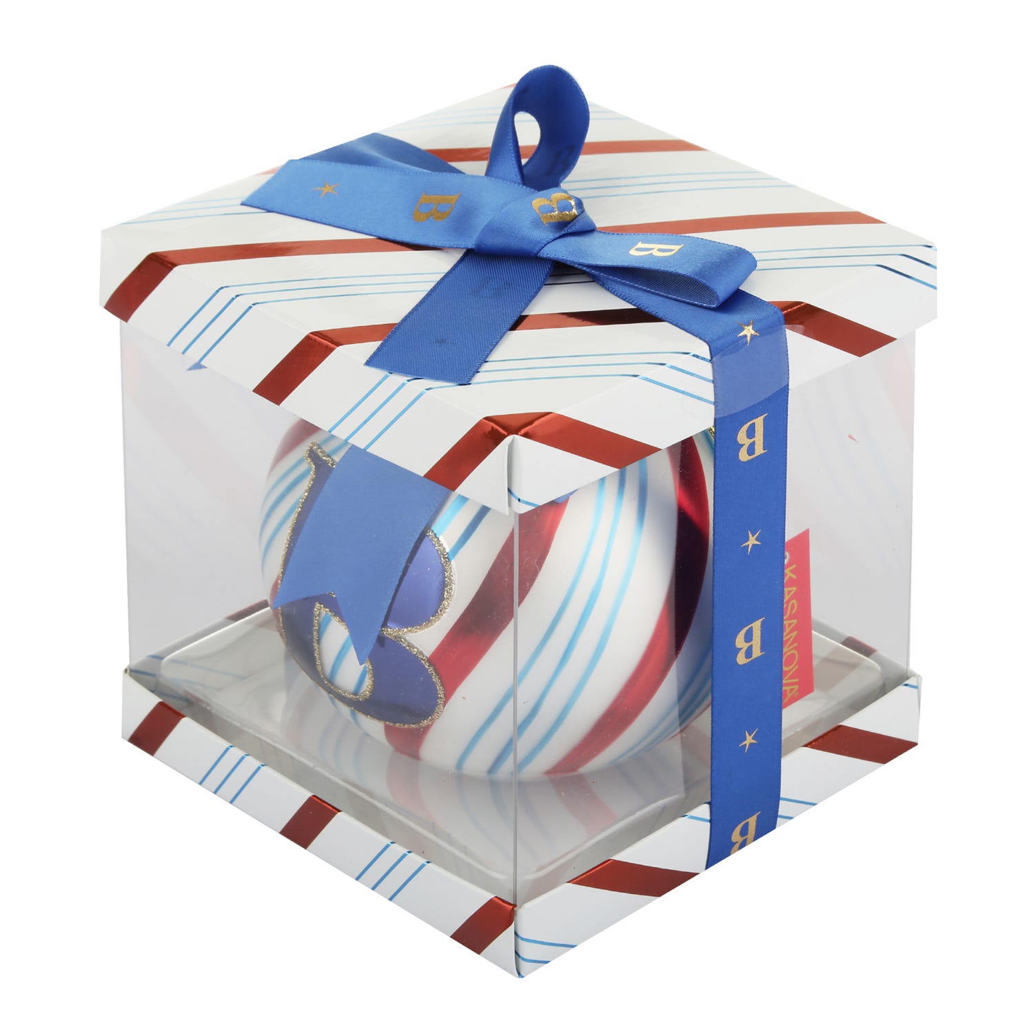 Pallina Natale con lettera B 10 cm Circus blu