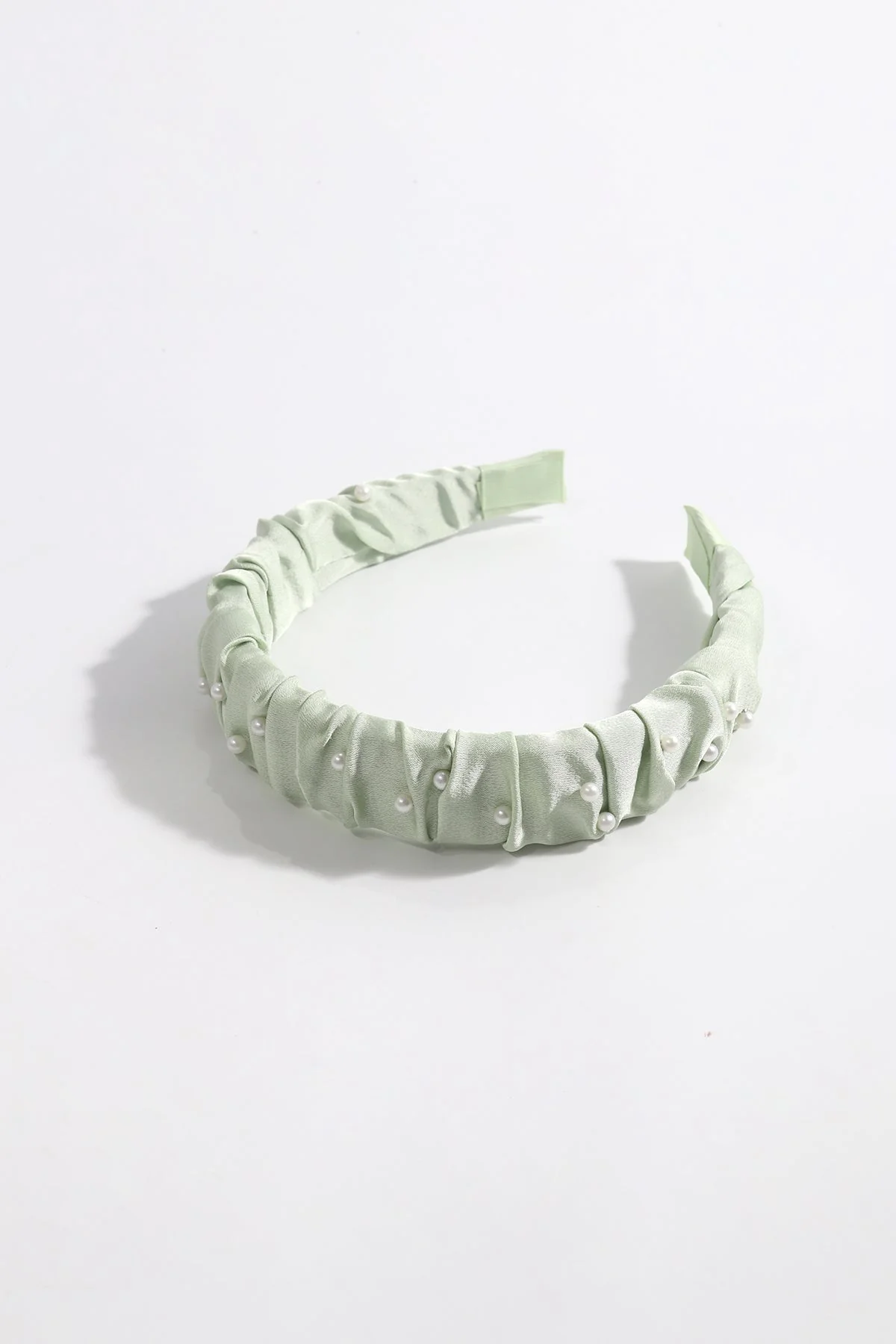 Mint Green Ruched Pearl Hairband