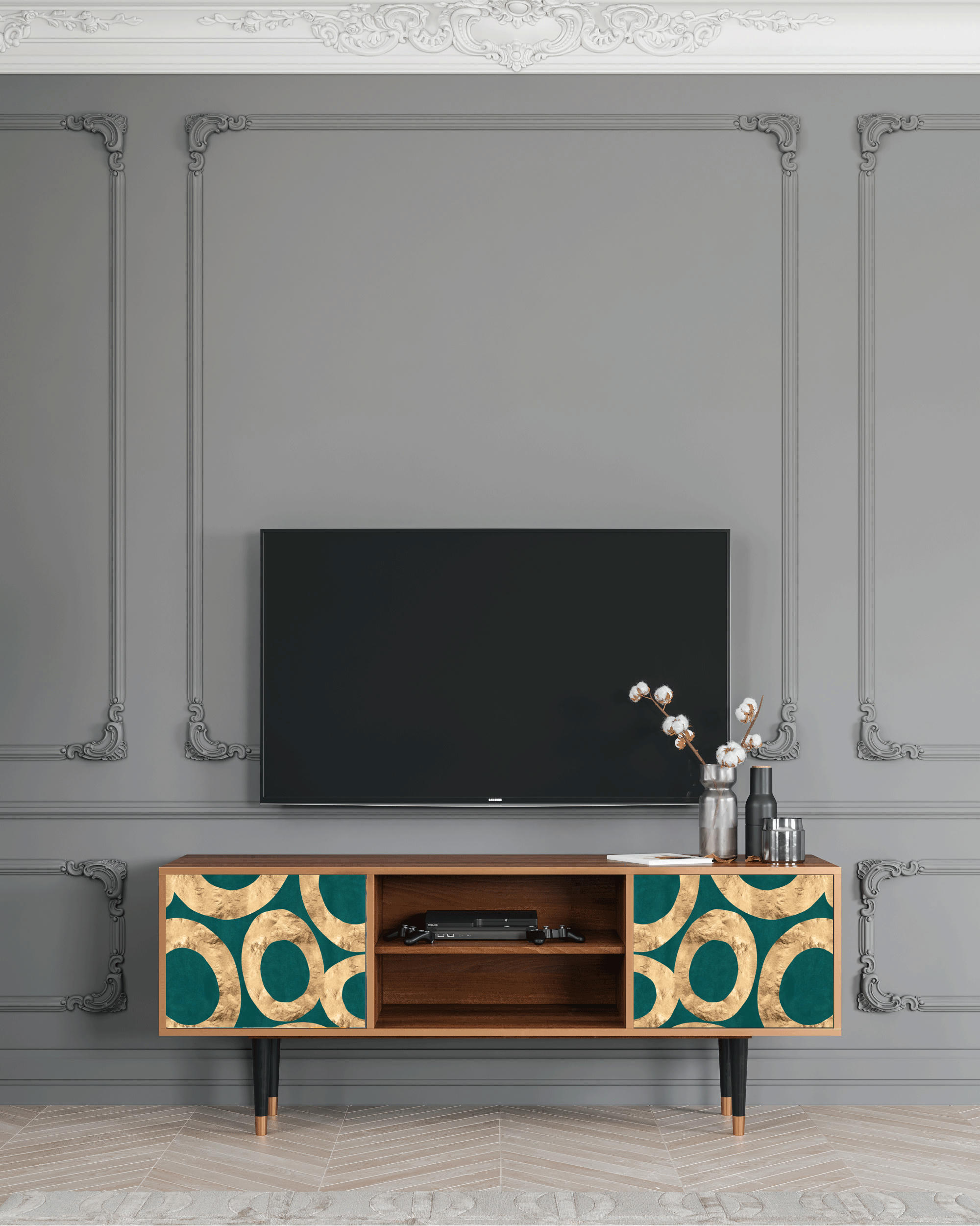 ZIRCON SPHERE - Meuble TV  bleu-vert 2 portes L 170 cm