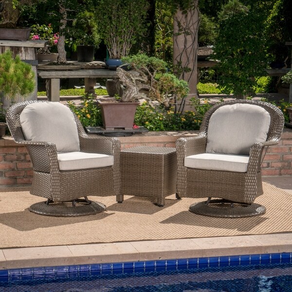 Liam Outdoor 3-piece Wicker Swivel Seating Set with Cushion by Christopher Knight Home