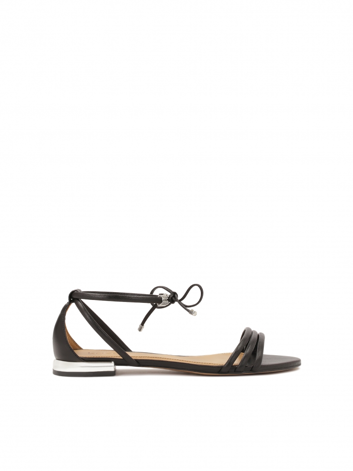 Black flat sole sandals with silver heel