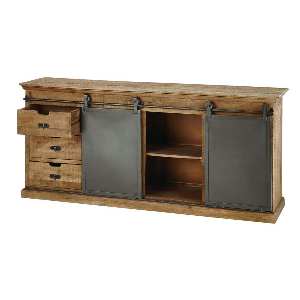 Germain - Buffet 6 tiroirs et 2 portes coulissantes en manguier massif