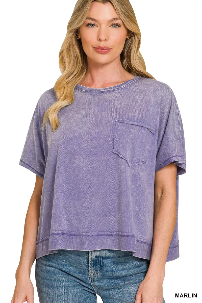 Acid Washed Round Neck Short Sleeve Oversized T-Shirt