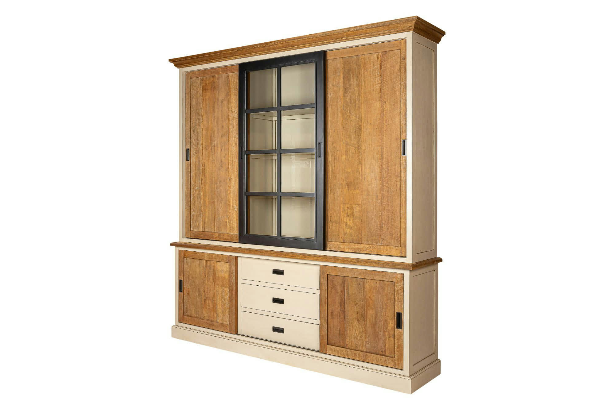 BEAUNE - Vaisselier en bois et métal 5 portes 3 tiroirs