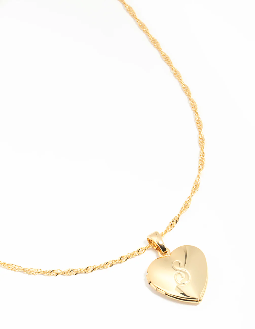 Gold Plated S Heart Locket Necklace