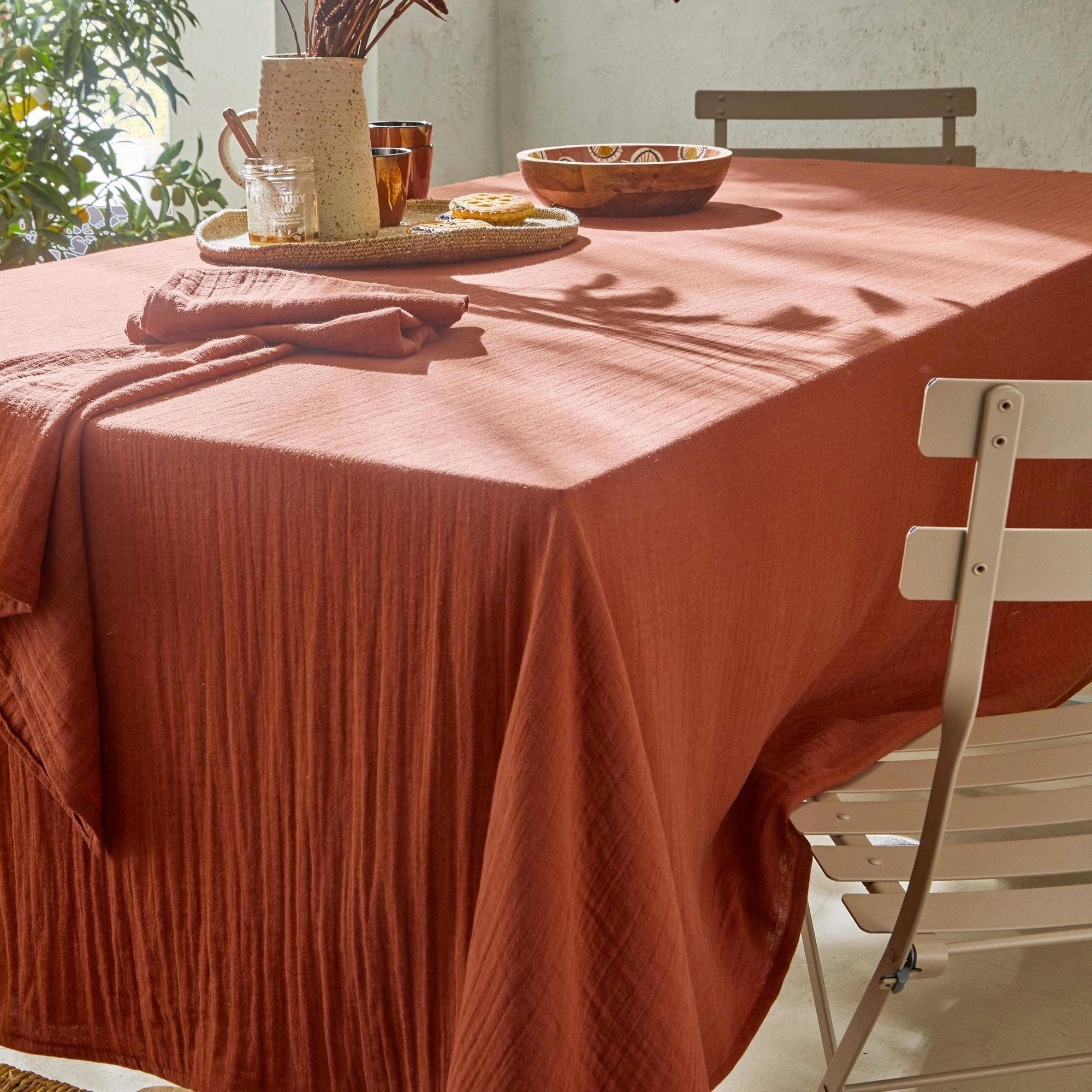 OLIVIANAP - Nappe 130x250 orange terracotta en coton