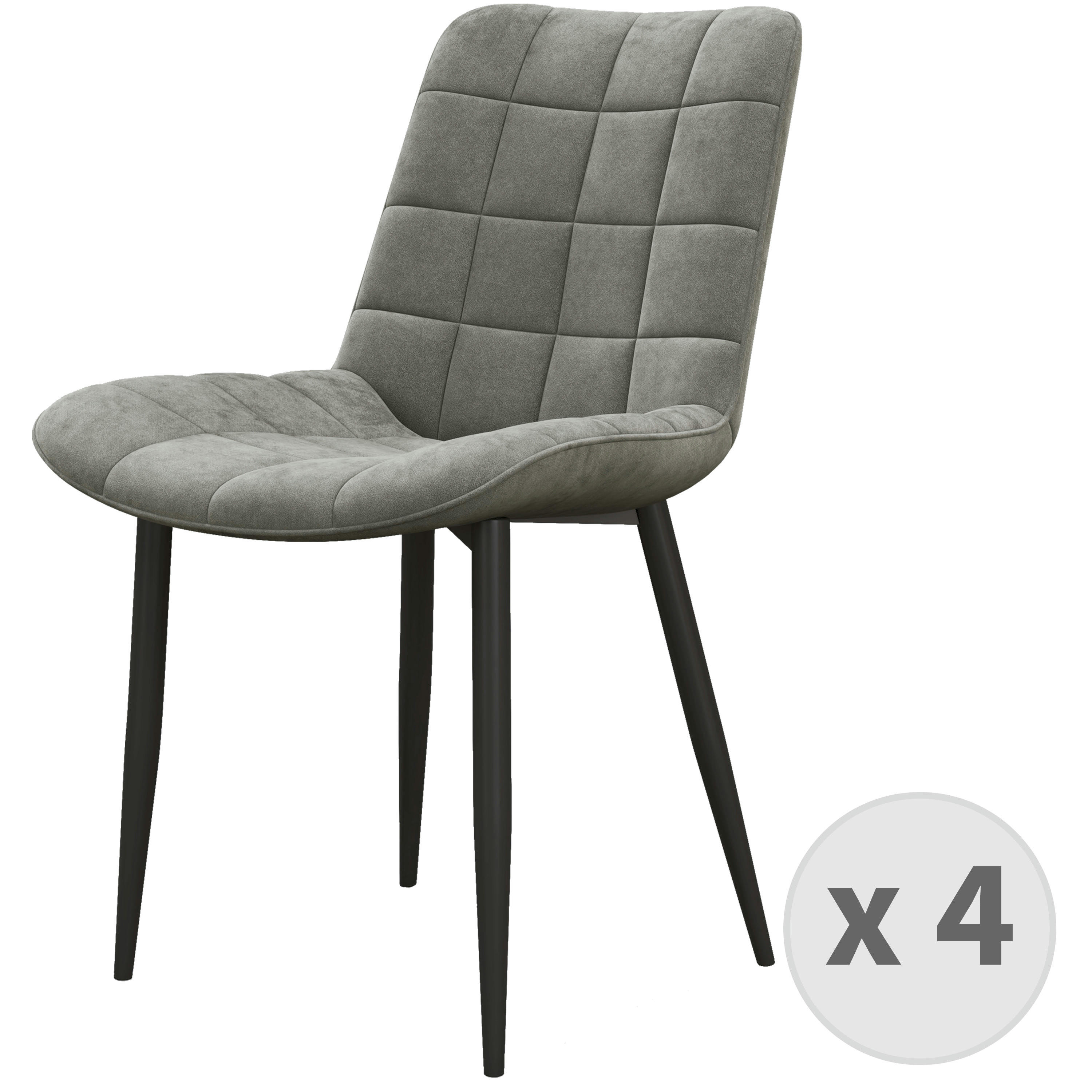 SACHA - Chaise en Velours Gris Carbone et métal noir (x4)