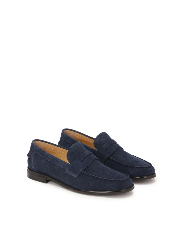Navy blue suede loafers for men