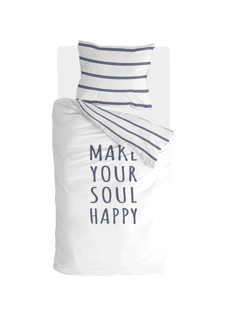 Walra - Dekbedovertrek Happy Wake Up - 140x220 - Wit   Blauw