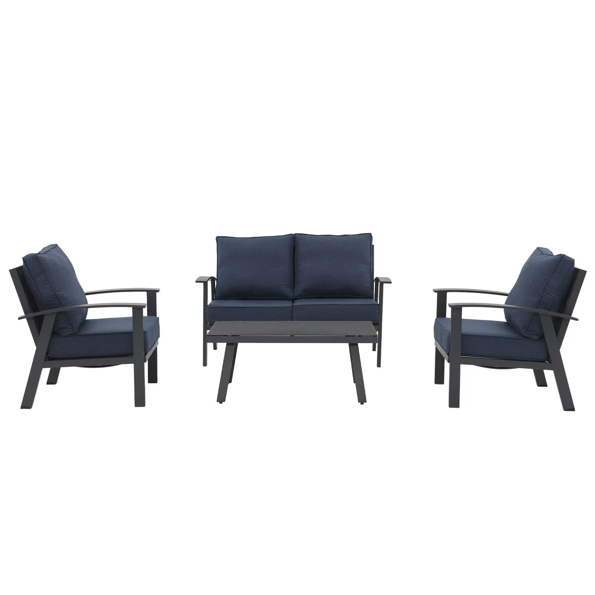 Patio 4 PCS Aluminum Conversation Set With Cushions and Marble Textured Table