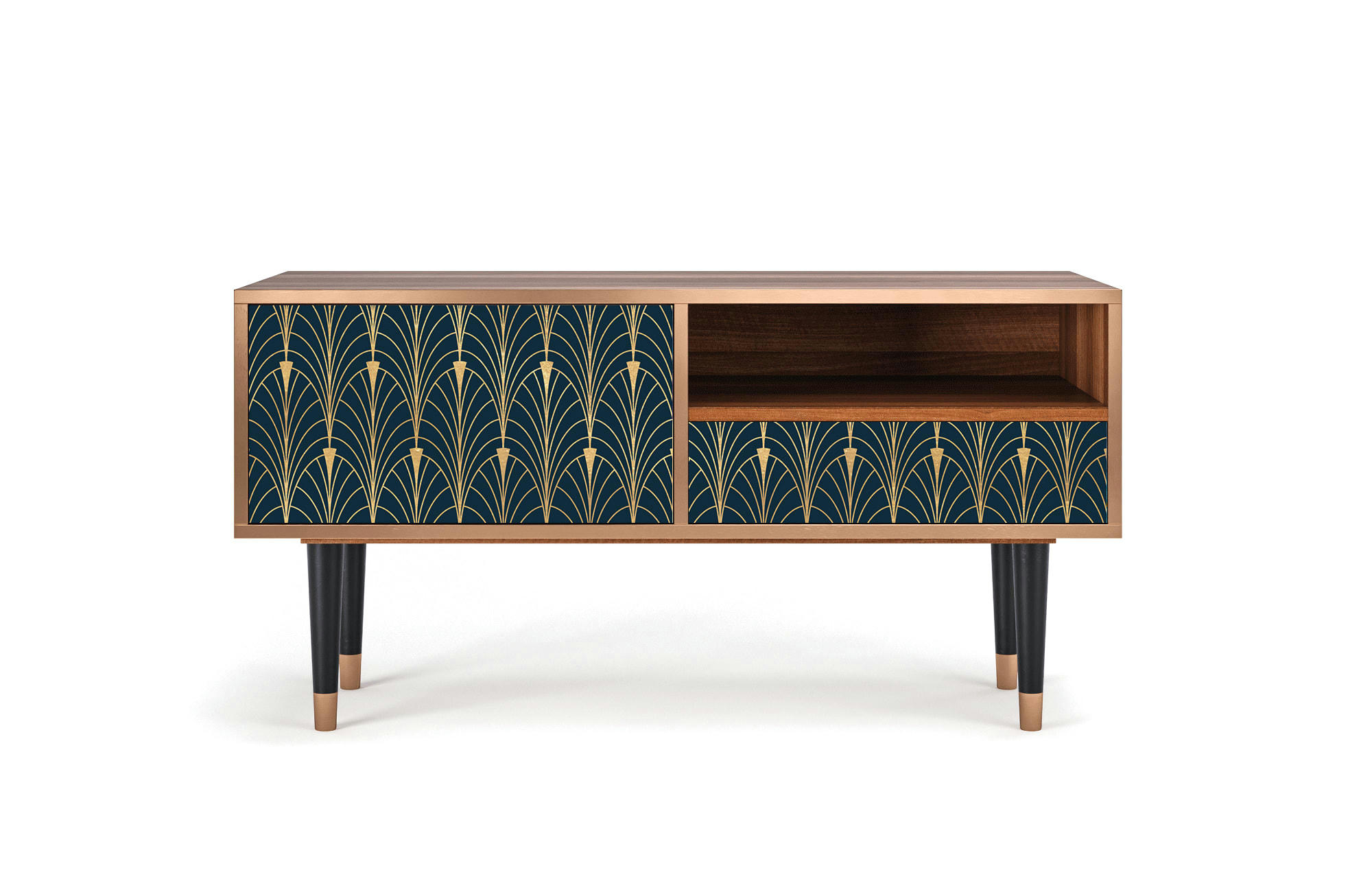 FLOWER OF THE NILE - Meuble TV  bleu et jaune 1 tiroir et 1 porte L 115 cm