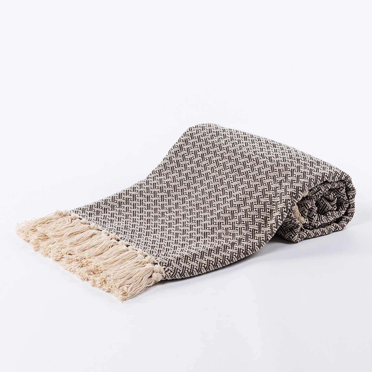 Manta PARAÍSO castanha com franjas 120x160cm