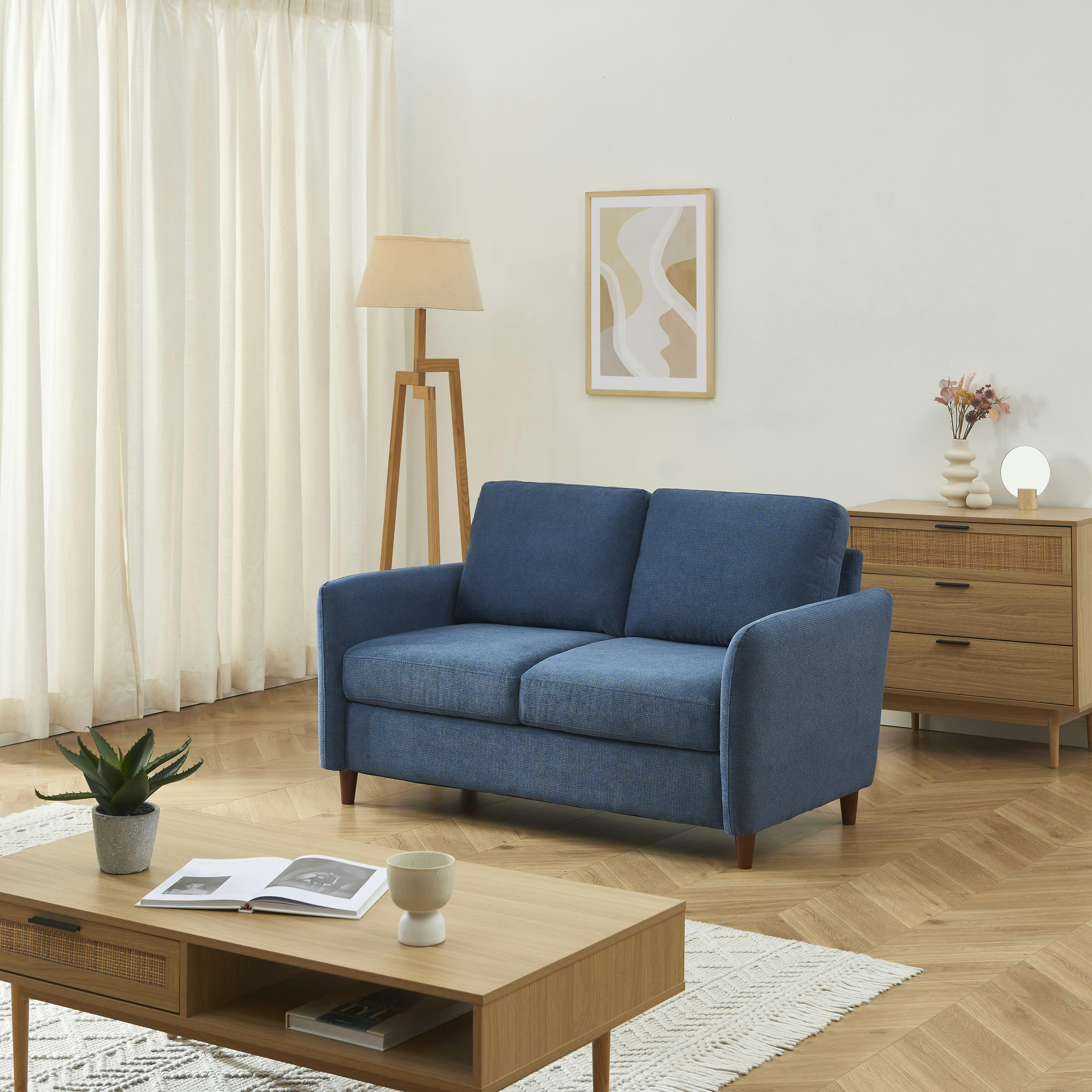 LUCIEN - Canapé droit en tissu 2 places bleu