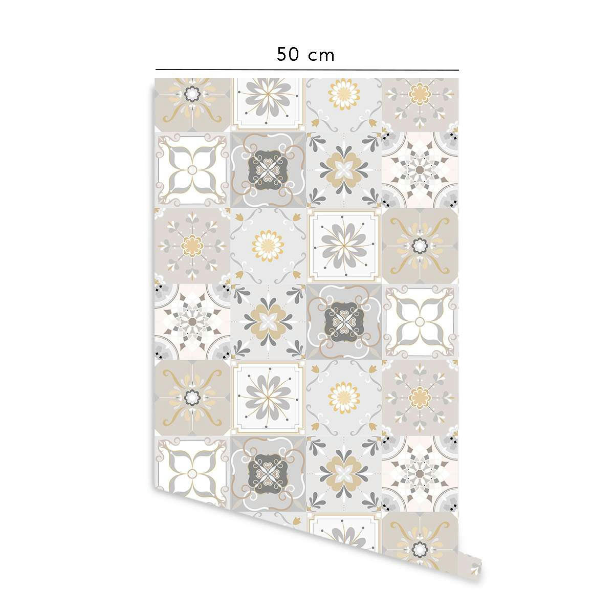 VINTAGETILES - Papier peint vinyle adhésif carreaux vintage gris 50x300 cm