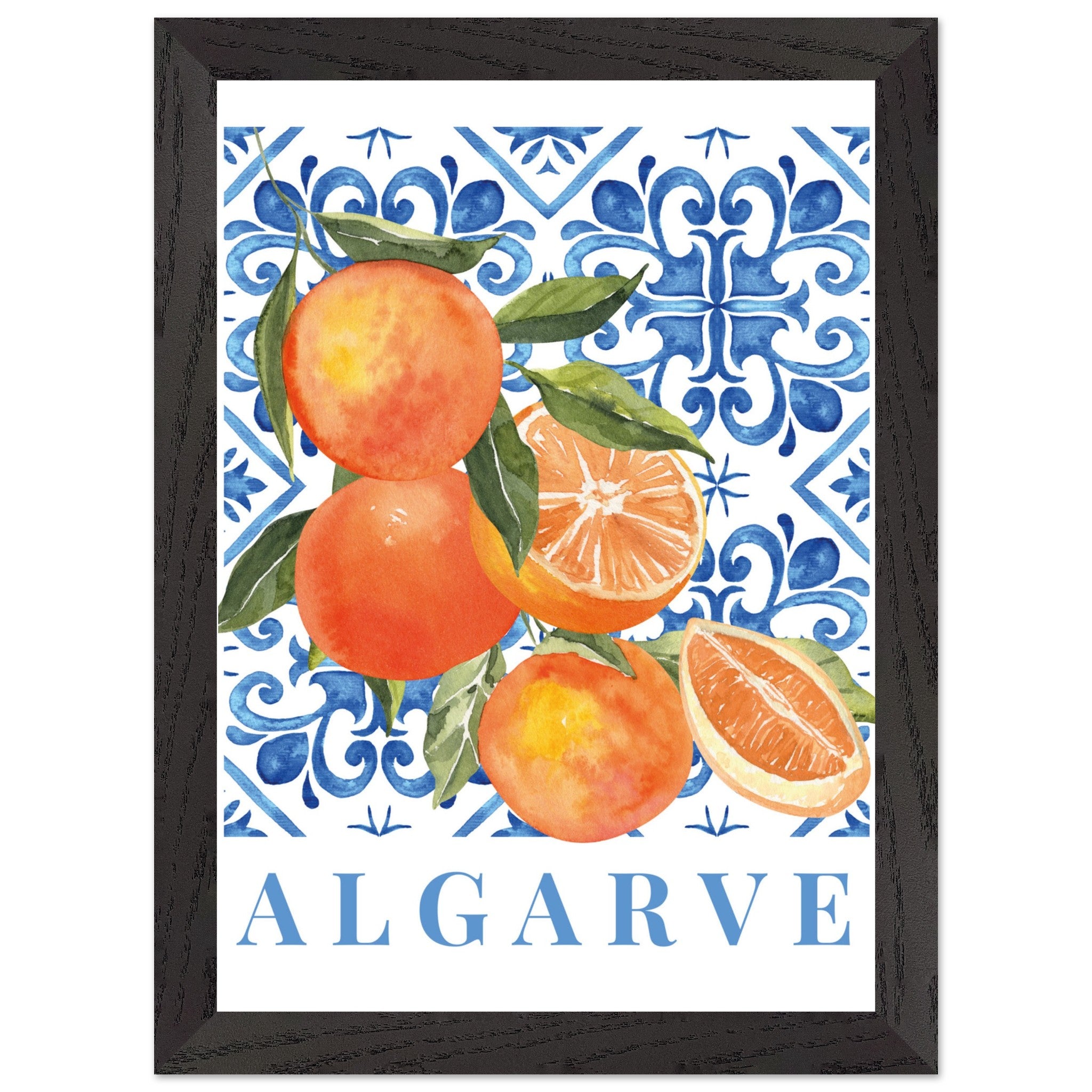 Artfulprints Poster met Lijst Fruits - Oranges in the Algarve  - A4 21x29.7 cm - Meerkleurig