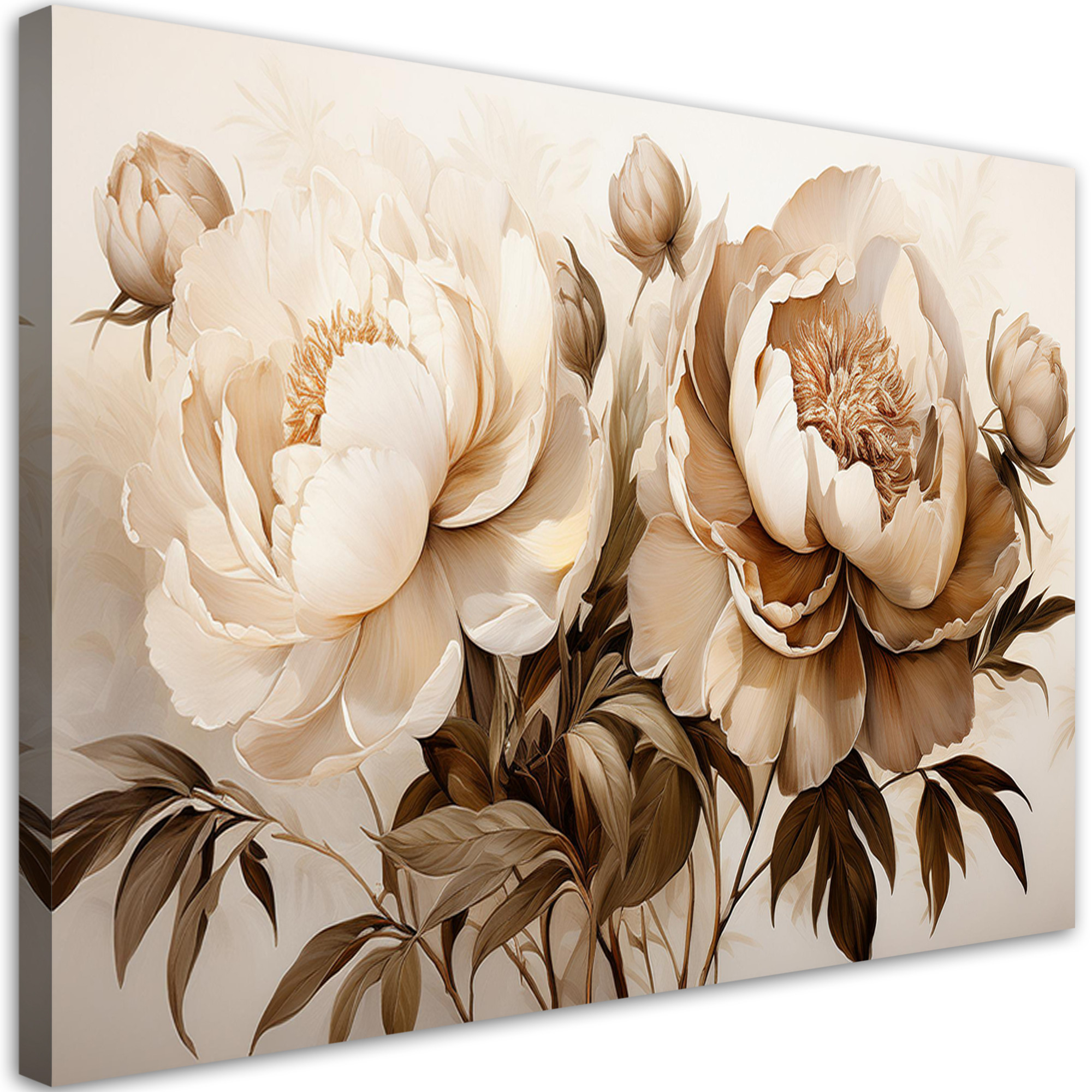 Feeby Obraz na płótnie, Piwonie Peonie Kwiaty w Beżu 60x40