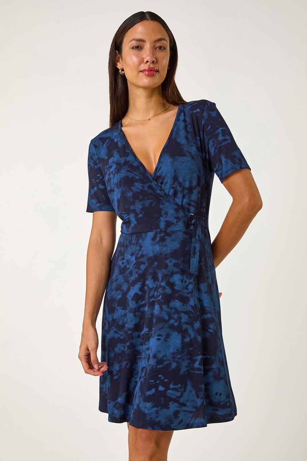 Roman Stretch Tie Dye Buckle Wrap Dress