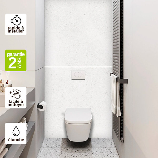 Kit de 2 Panneaux Habillage WC suspendu- 120x120 cm- Ep. 4mm - Effet Béton Blanc - VERONA WHITE KOBERTIN