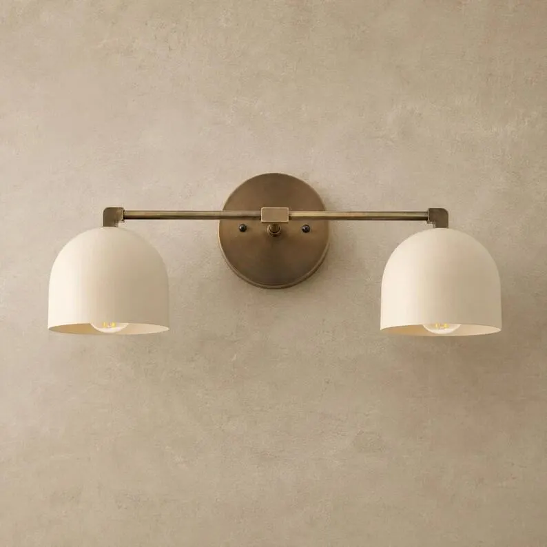Brass Wall Light | Modern Vanity Sconce with Half Ball Shades | Mid Century Bedroom & Living Room Lighting | Handmade Brass Fixture