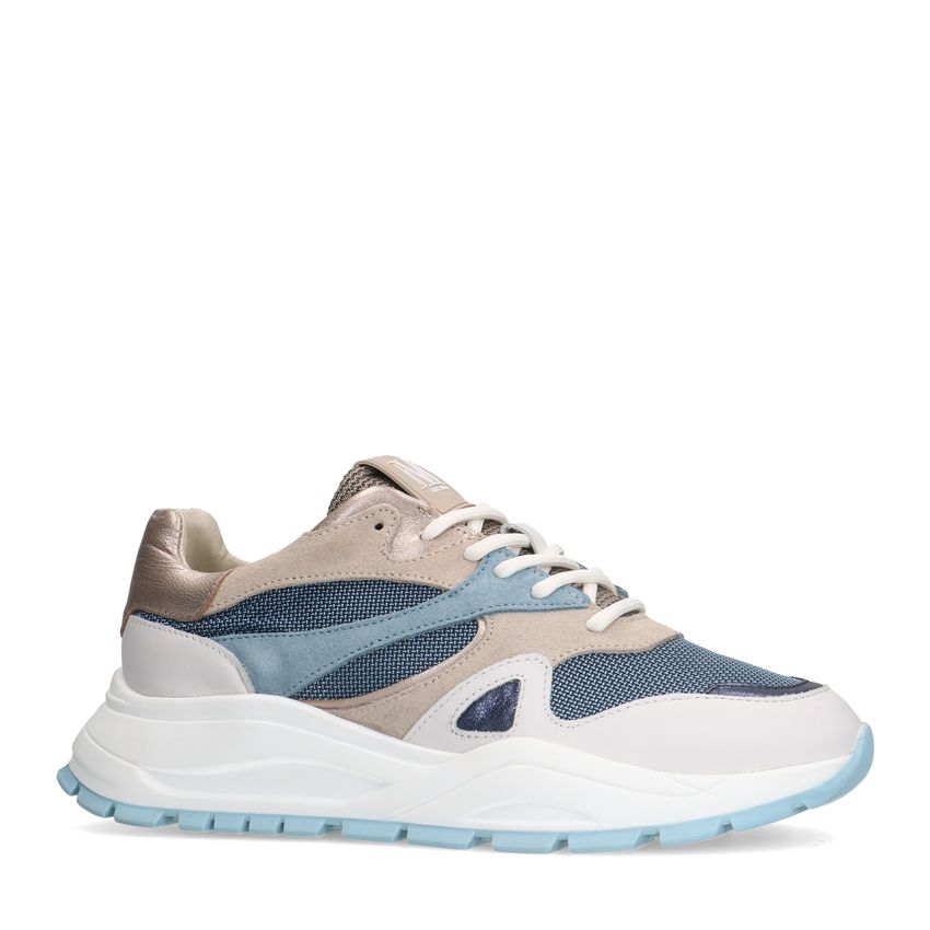 Manfield Blauwe denim sneakers