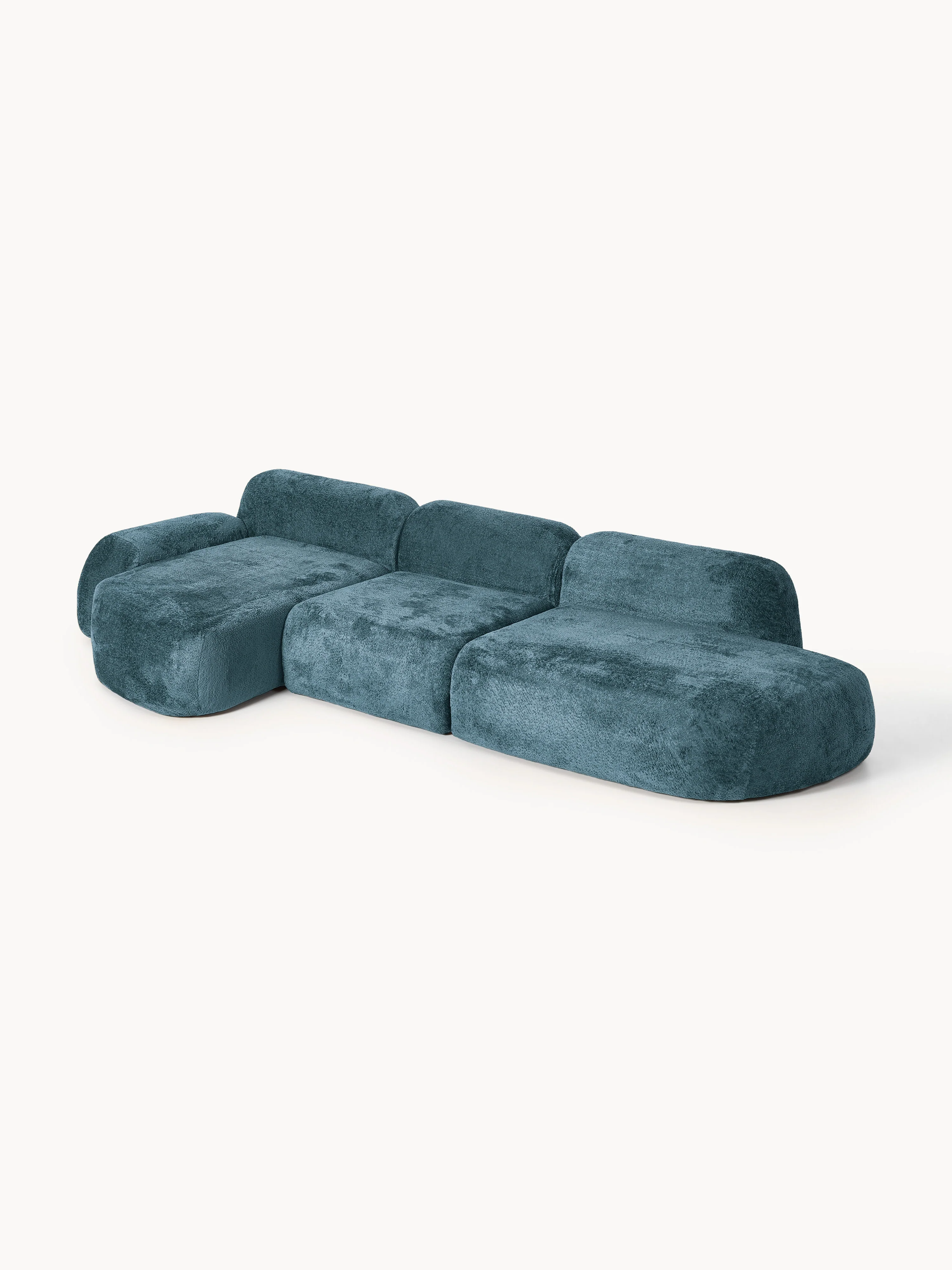 Modulares Ecksofa Wolke (4-Sitzer) aus Teddy-Bouclé mit Chaiselongue