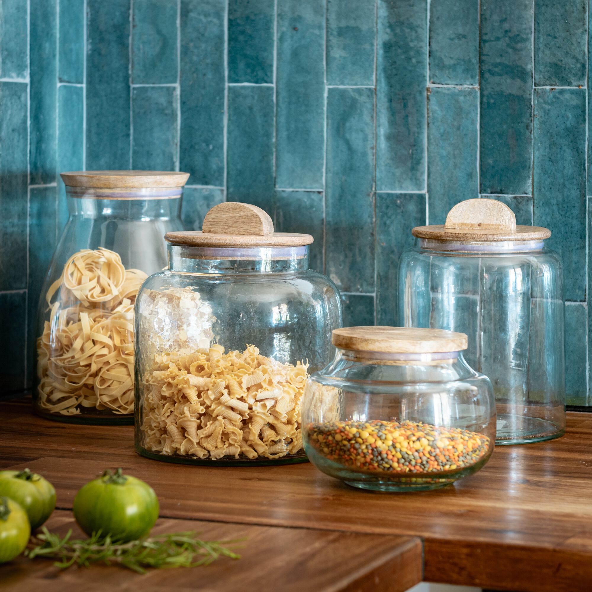 BLOCA - Bocal en verre avec couvercle en manguier 4L - transparent