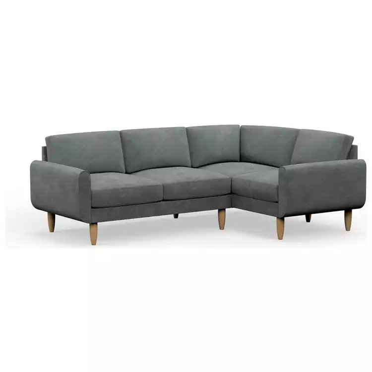 Hutch Velvet Round Arm 4 Seater Corner Sofa - Slate Grey