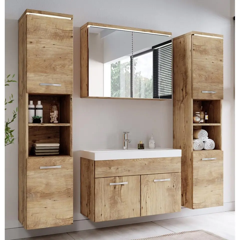 Badplaats Badkamermeubel Paso XL LED 80cm met spiegelkast - kastanje eiken