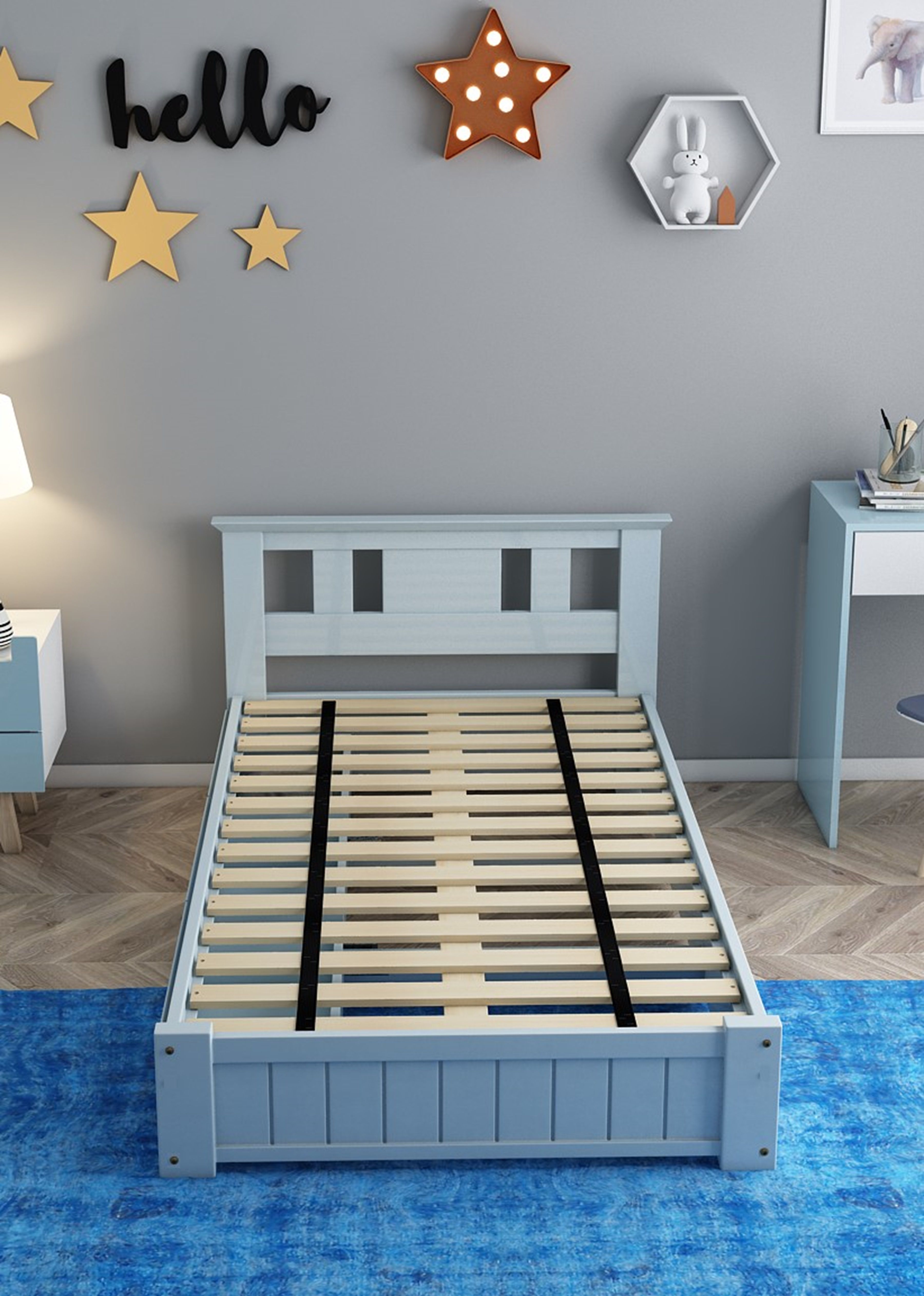 Somnior Elwood 3FT Single Solid Wooden Bed Frame with 3 Drawers - Blue