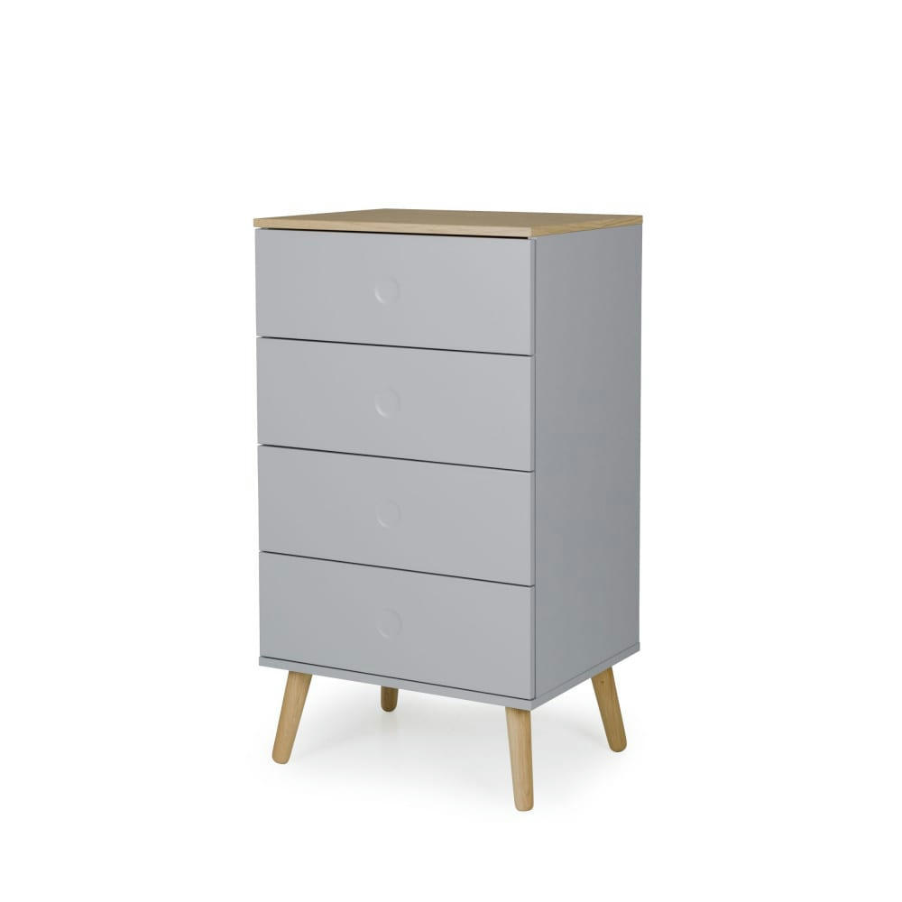 DOT - Petit meuble de rangement en bois 4 tiroirs H98cm gris clair