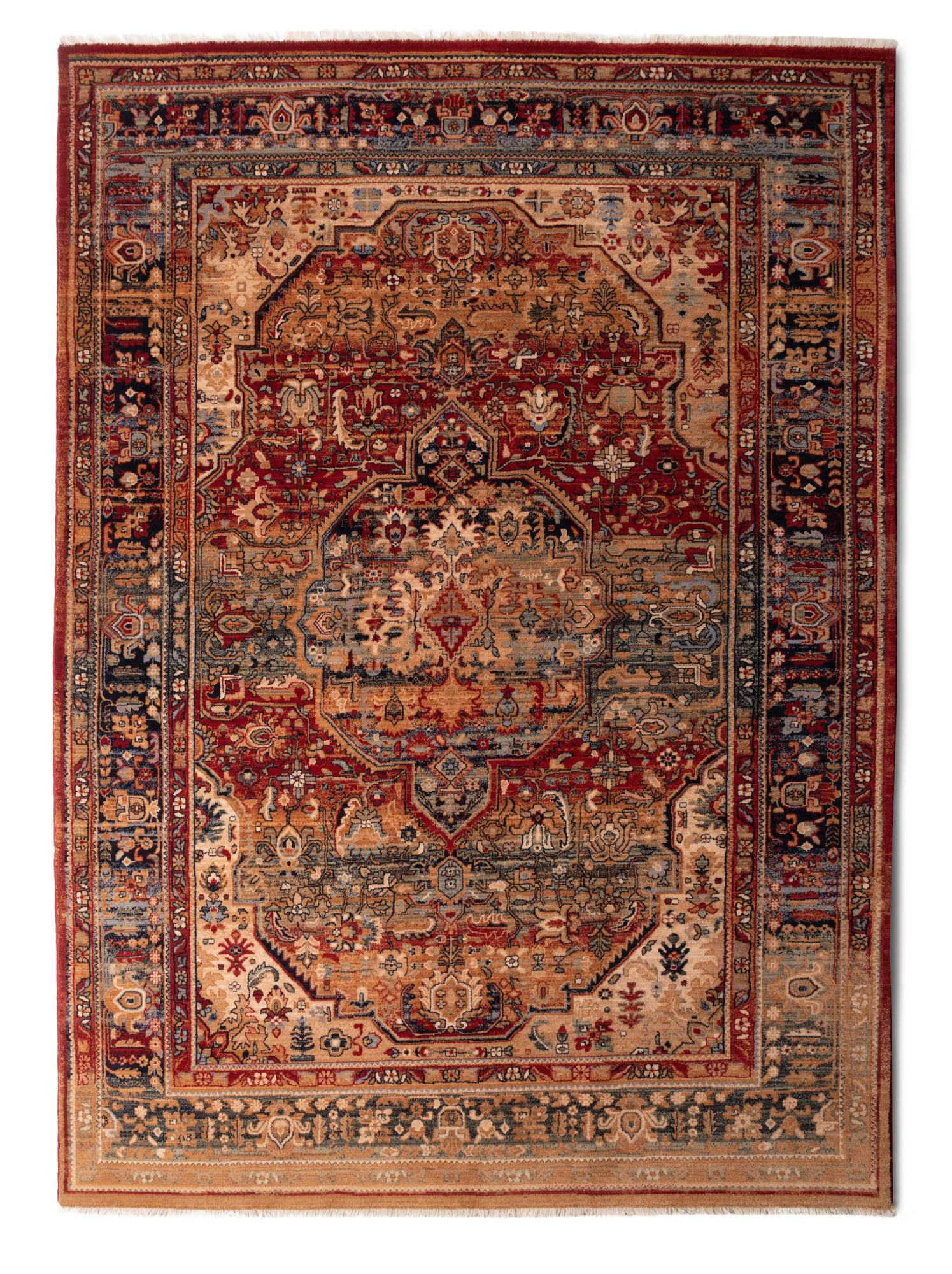 SAHARNA - Tapis d'orient tissé - à franges rouge multicolore 250x340 cm