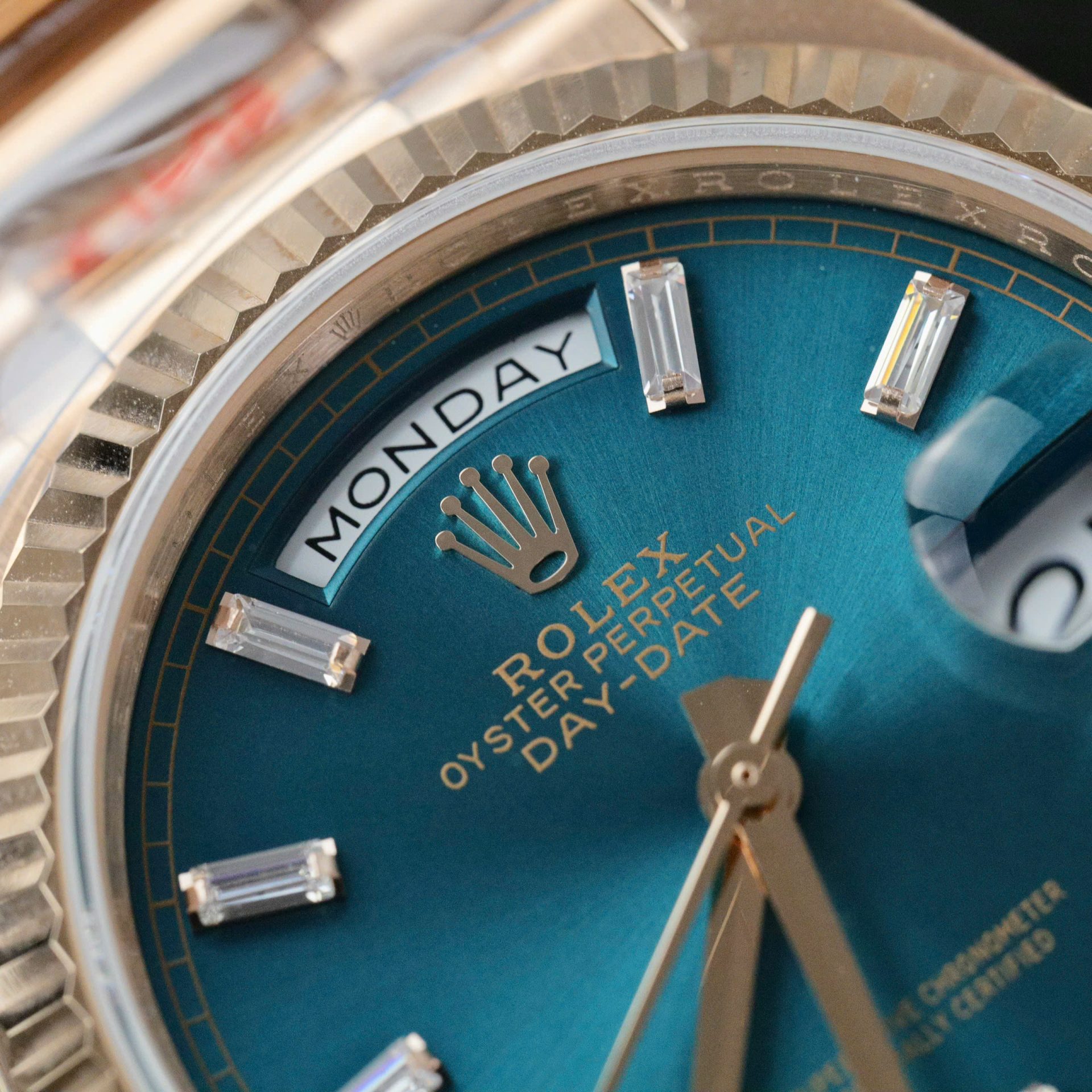 Rolex Day-Date 128235 RG Plated Blue Dial CZ Diamonds 36mm Super Clone