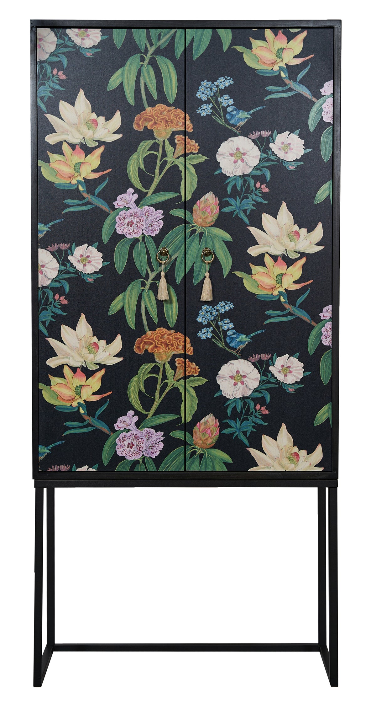 Kast dressoir met 2 deuren van MDF met zwart bloemenpatroon